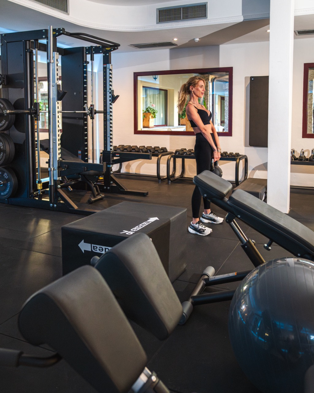 Functional training area with racks and benches